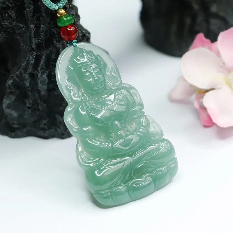 Elegant Ice Blue Green Tara Guanyin Sterling Silver Jade Pendant