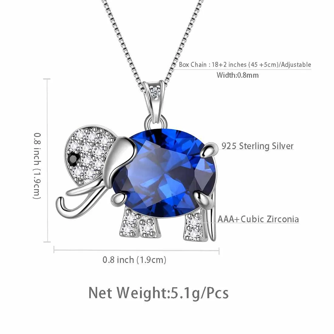 Elephant Birthstone September Sapphire Necklace Pendant Women Girls Jewelry Birthday Gift