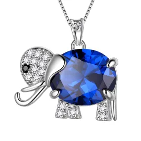 Elephant Birthstone September Sapphire Necklace Pendant Women Girls Jewelry Birthday Gift