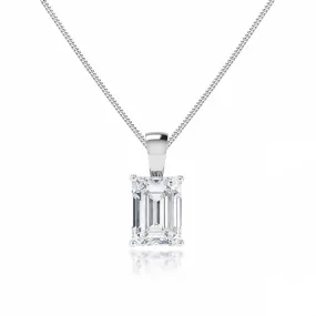 ELIZA - Emerald Cut Lab Diamond 4 Claw Drop Pendant 18k White Gold