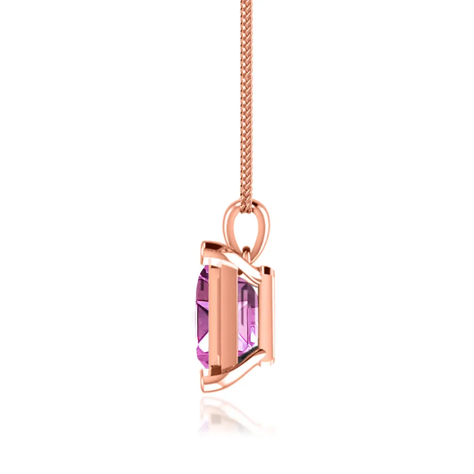 ELIZA - Emerald Cut Pink Sapphire 4 Claw Drop Pendant 18k Rose Gold