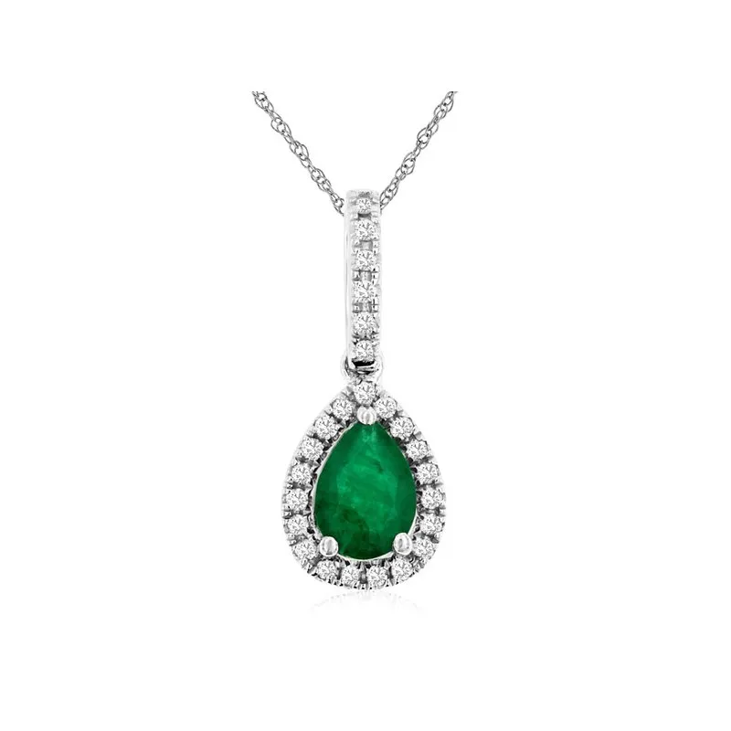 Emerald & Diamond Pendant 14K White Gold .81CTW (98921)