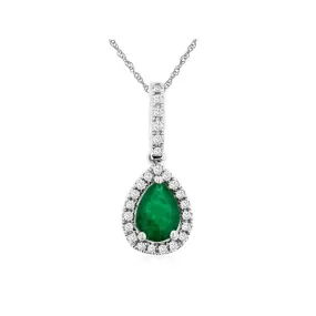 Emerald & Diamond Pendant 14K White Gold .81CTW (98921)