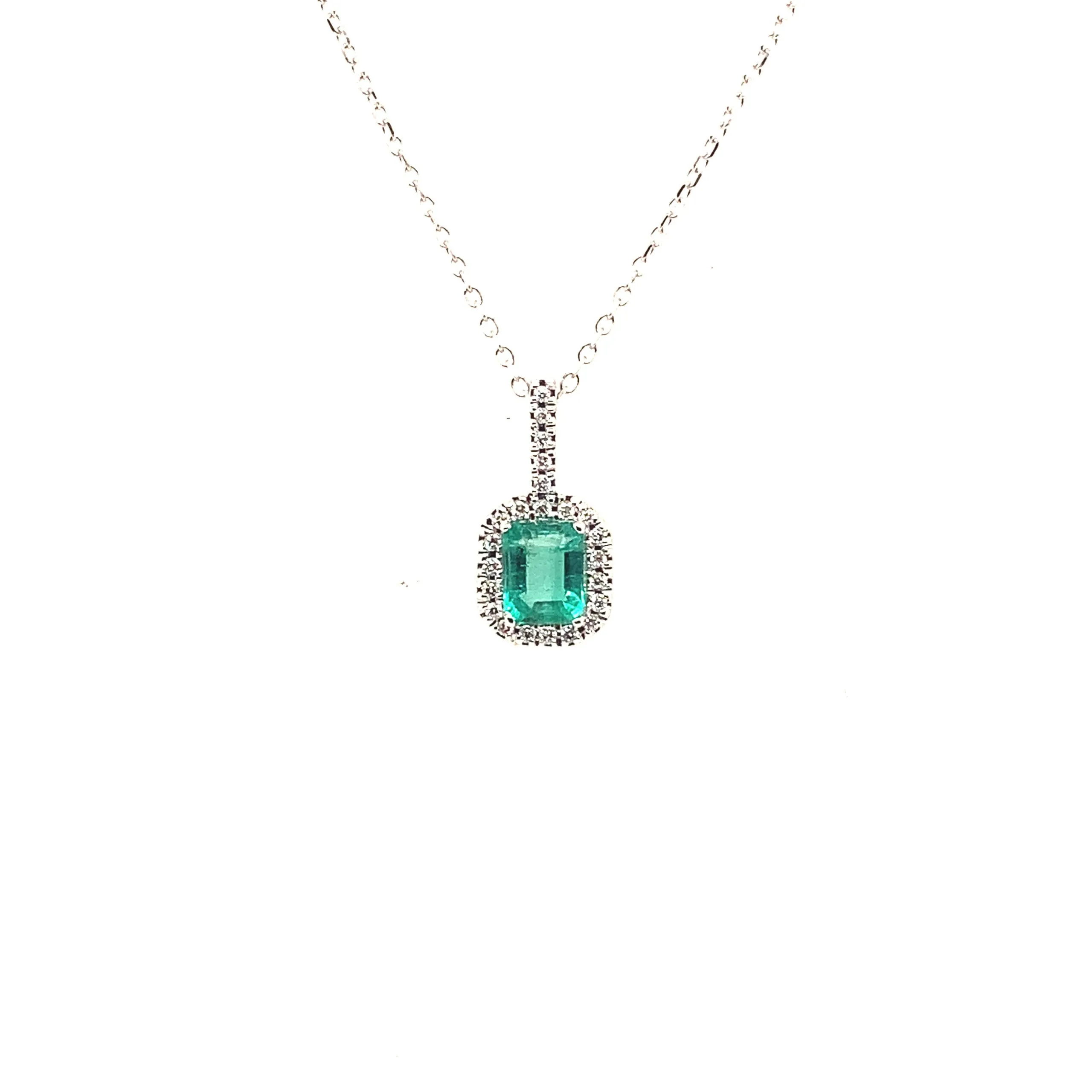 Emerald and Diamond Halo Pendant