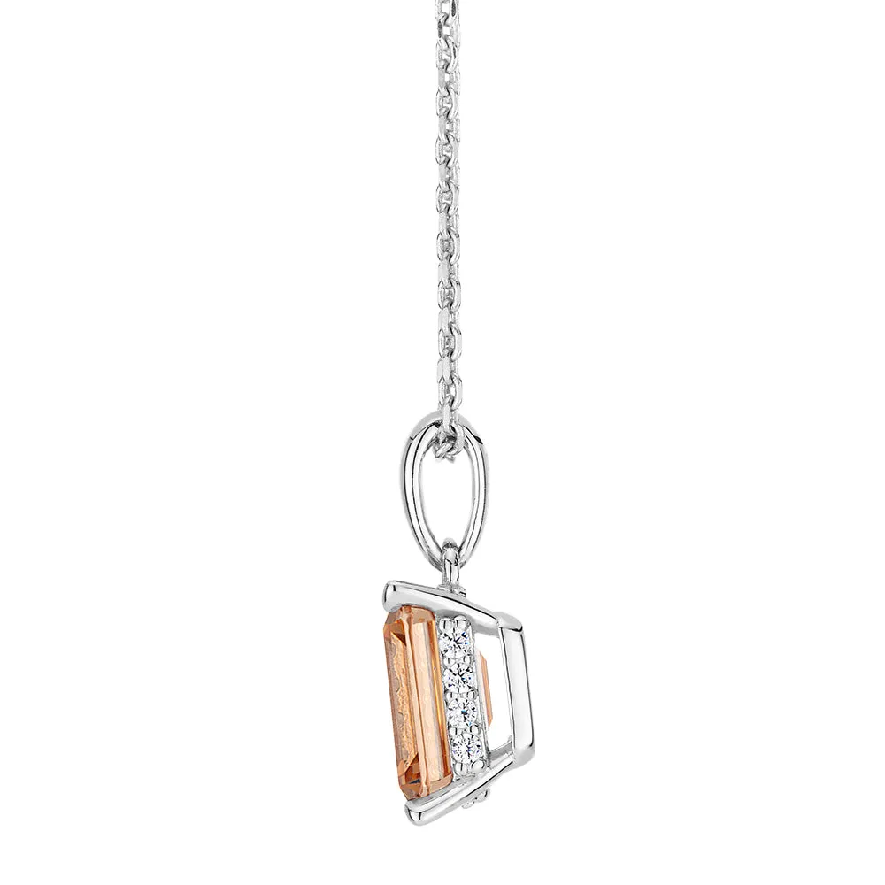 Emerald Cut and Round Brilliant solitaire necklace with 1.82 carats* of diamond simulants in sterling silver