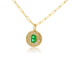 Emerald-Cut Emerald & Diamond Disc Pendant