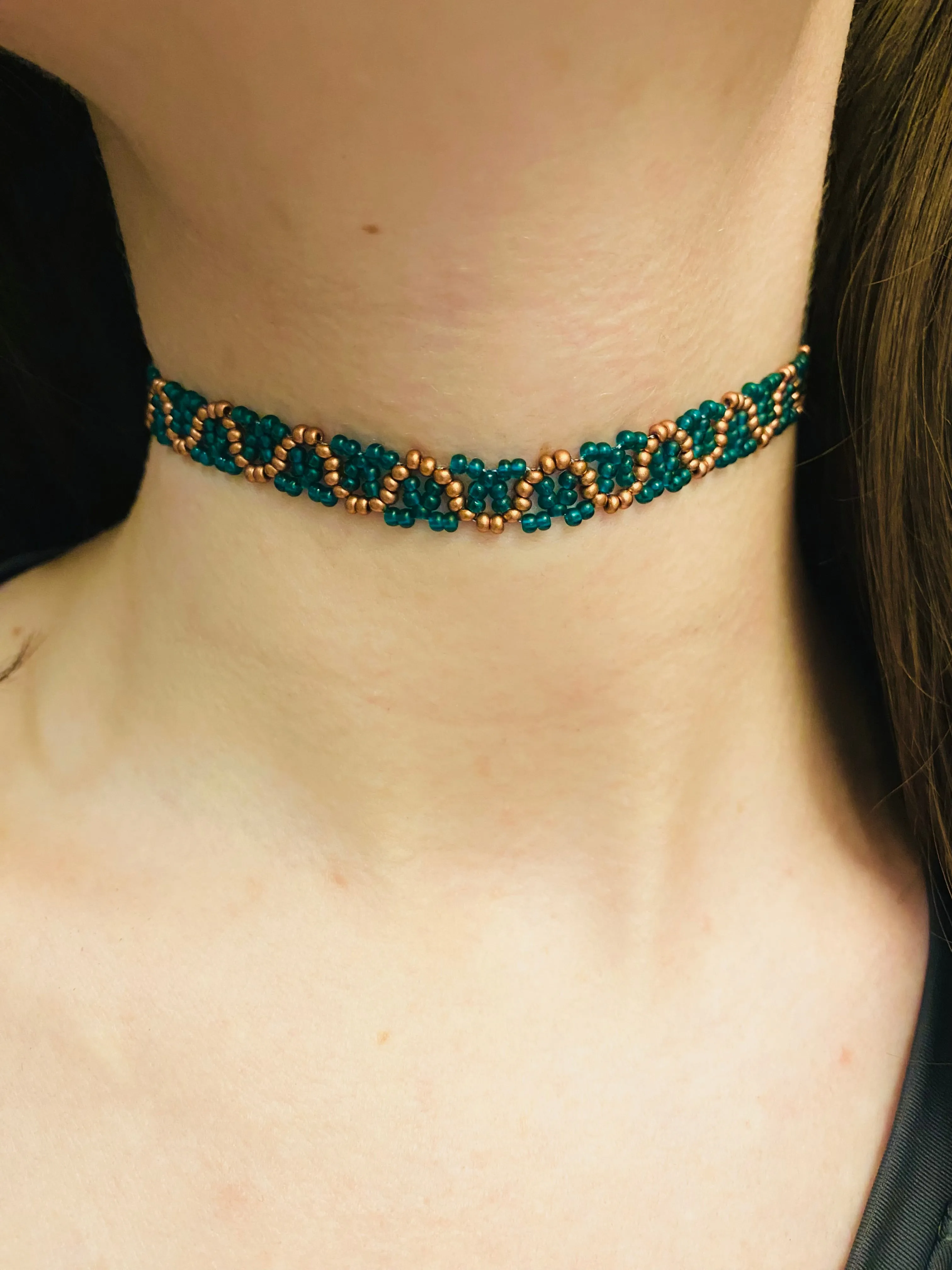 Emerald Matte Gold Seed Bead Choker Necklace, Boho Hippie Green Choker, Unique Choker, Choker collar, Cool Choker, Handmade Statement choker