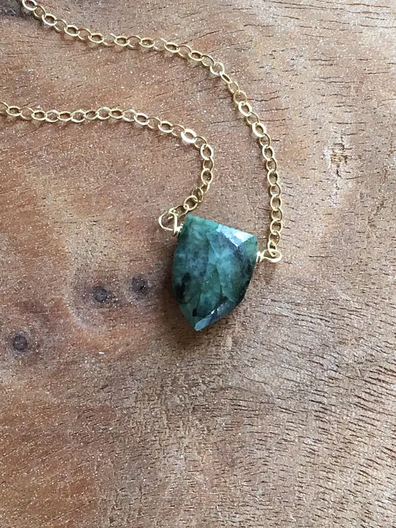 Emerald Pendant Necklace 14k Gold Filled or Sterling Silver Chain