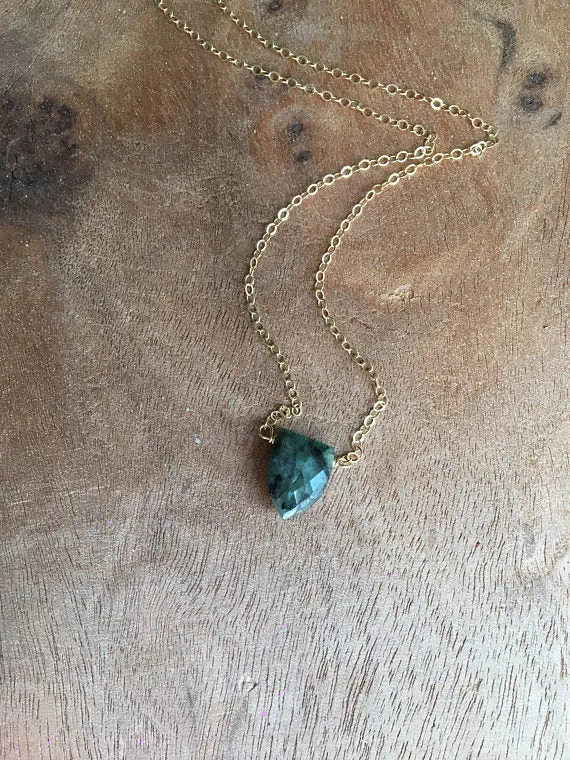 Emerald Pendant Necklace 14k Gold Filled or Sterling Silver Chain