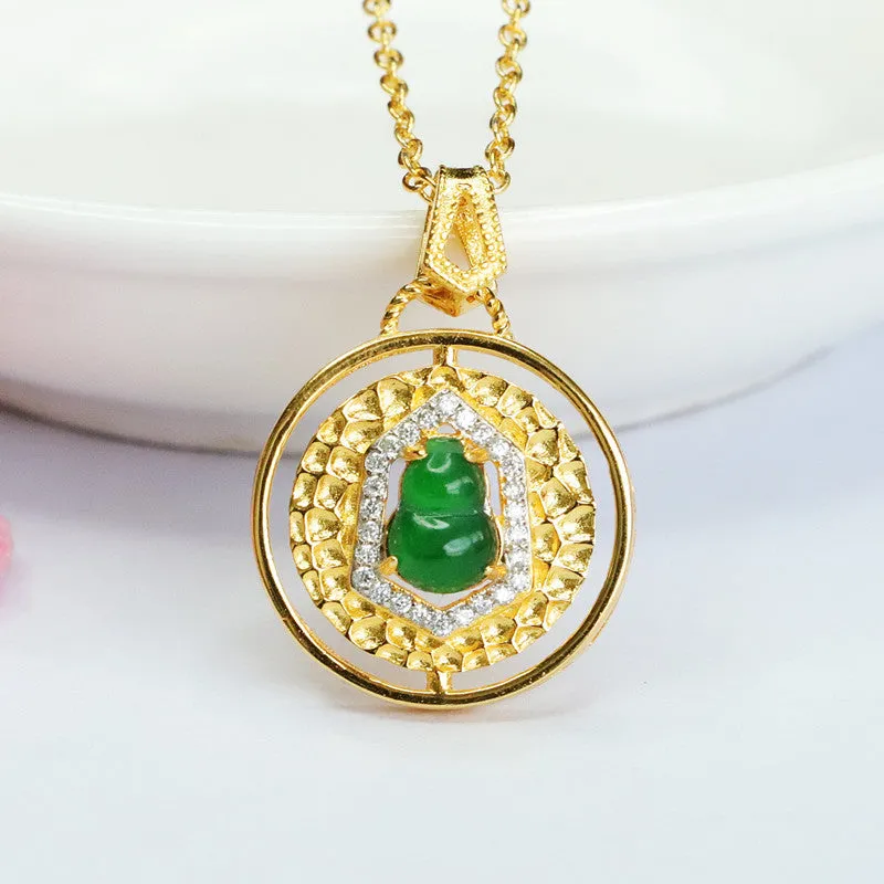 Emperor Green Jade Gourd Sterling Silver Pendant Necklace