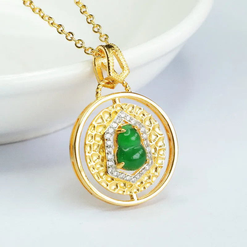 Emperor Green Jade Gourd Sterling Silver Pendant Necklace