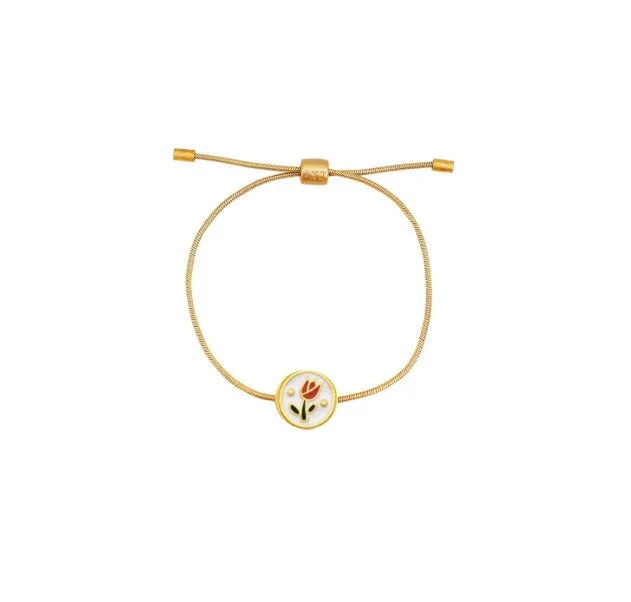 Enamel Daisy Shape Hand Jewelry Female Vintage Bracelet Wind Adjustable Bracelet