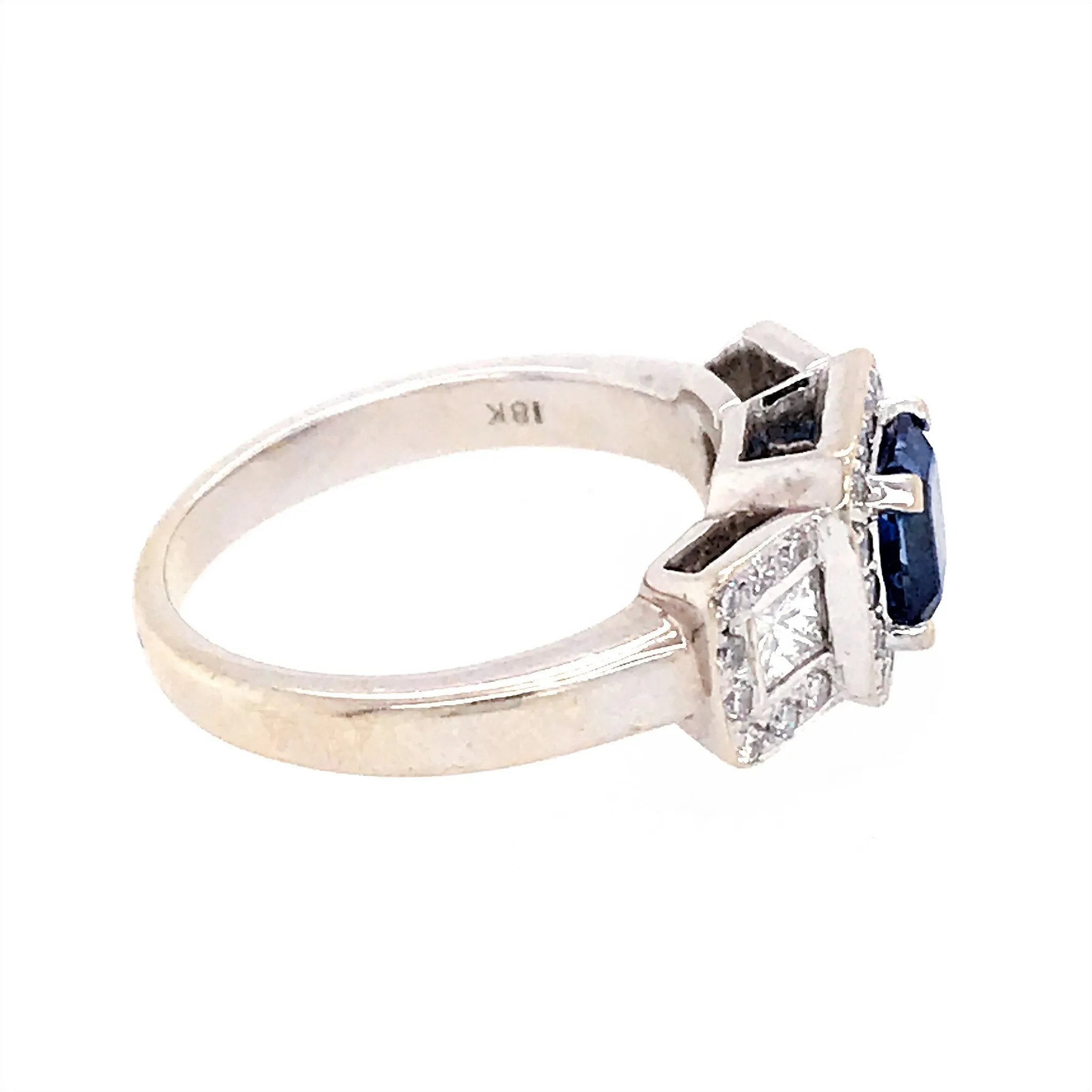 Estate 18k White Gold Sapphire and Diamond Cluster Ring