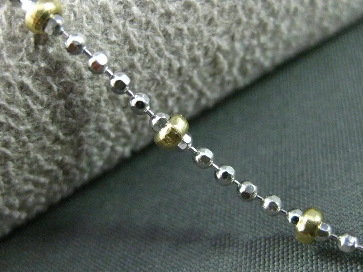 ESTATE LONG 14KT TWO TONE GOLD DIAMOND CUT BALL WRIST / ANKLE BRACELET #24692