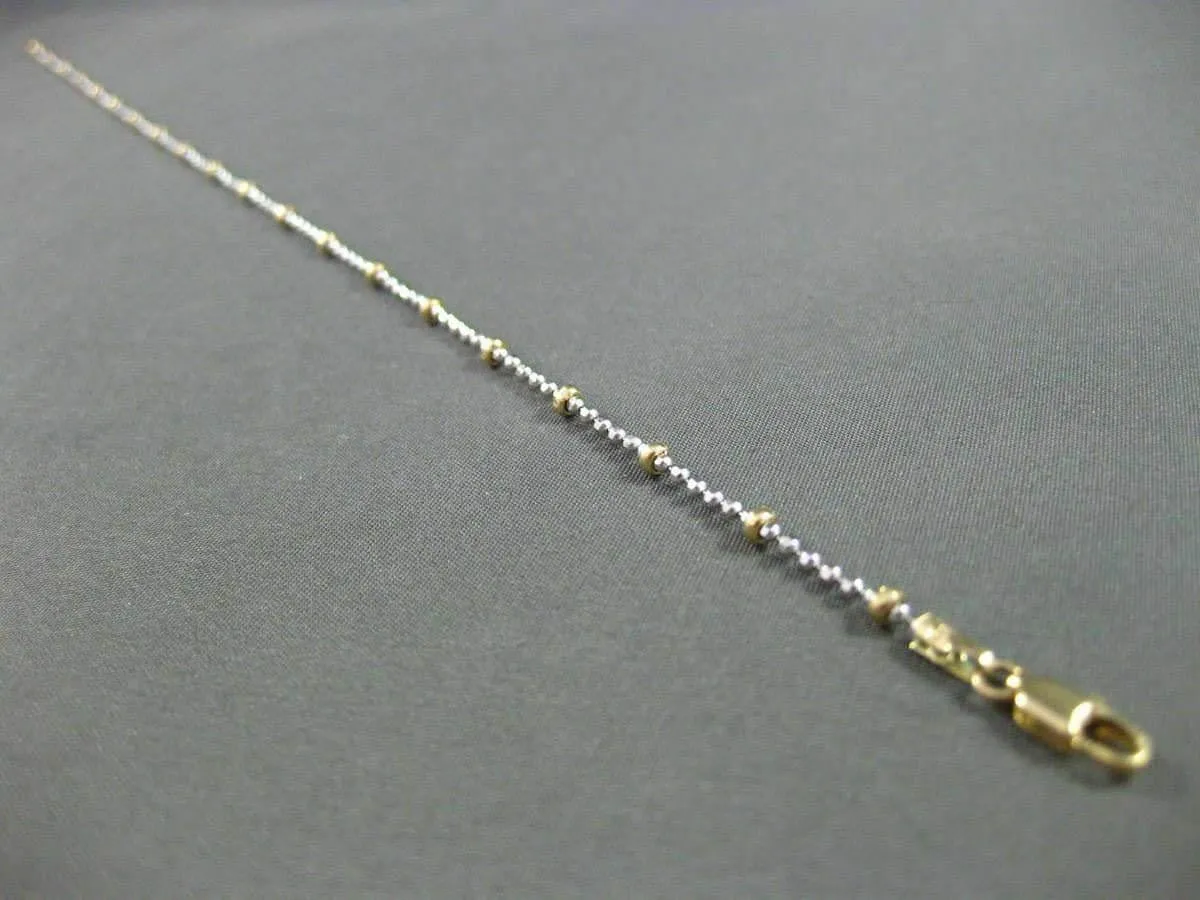 ESTATE LONG 14KT TWO TONE GOLD DIAMOND CUT BALL WRIST / ANKLE BRACELET #24692