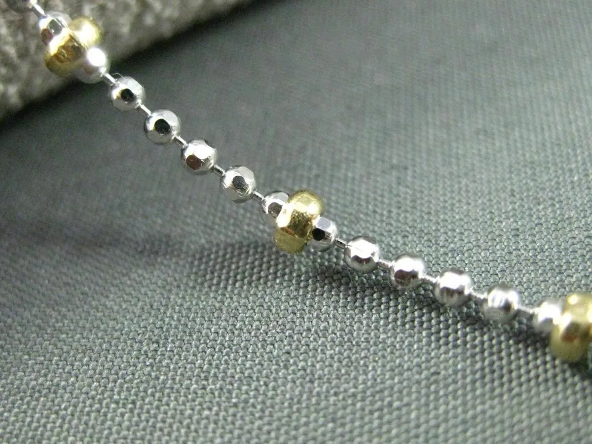 ESTATE LONG 14KT TWO TONE GOLD DIAMOND CUT BALL WRIST / ANKLE BRACELET #24692