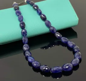 Exquisite 16.85” Handcrafted Blue Sapphire Necklace with Pave Diamond Clasp