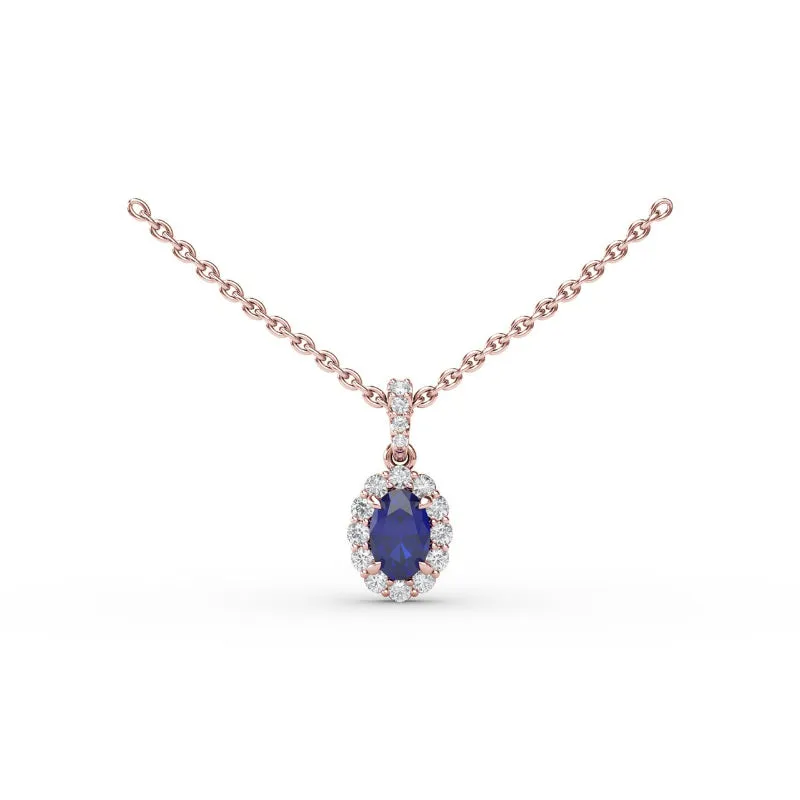 Fana Sapphire and Diamond Halo Necklace