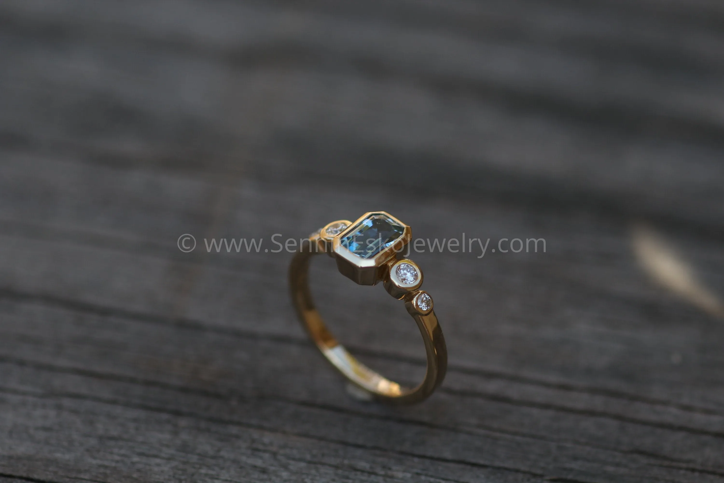 Five Stone Diamond Accented Multi Bezel Setting - Aquamarine Depicted (Setting Only, Center Stone Sold Separately)