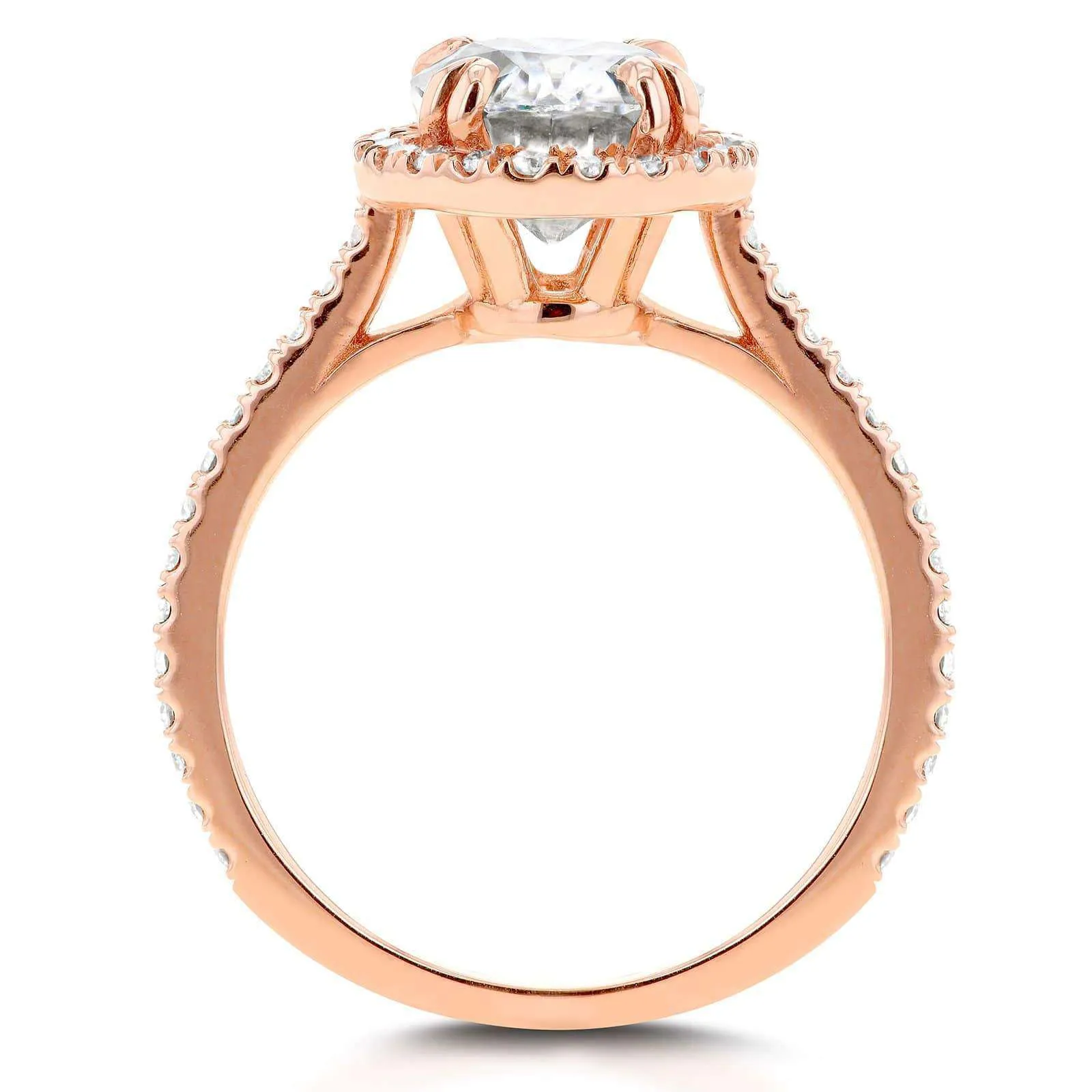 Forever One Oval Moissanite and Diamond Halo Engagement Ring 2 1/3 CTW 14k Rose Gold (DEF/VS, GH/I)