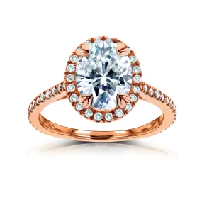 Forever One Oval Moissanite and Diamond Halo Engagement Ring 2 1/3 CTW 14k Rose Gold (DEF/VS, GH/I)