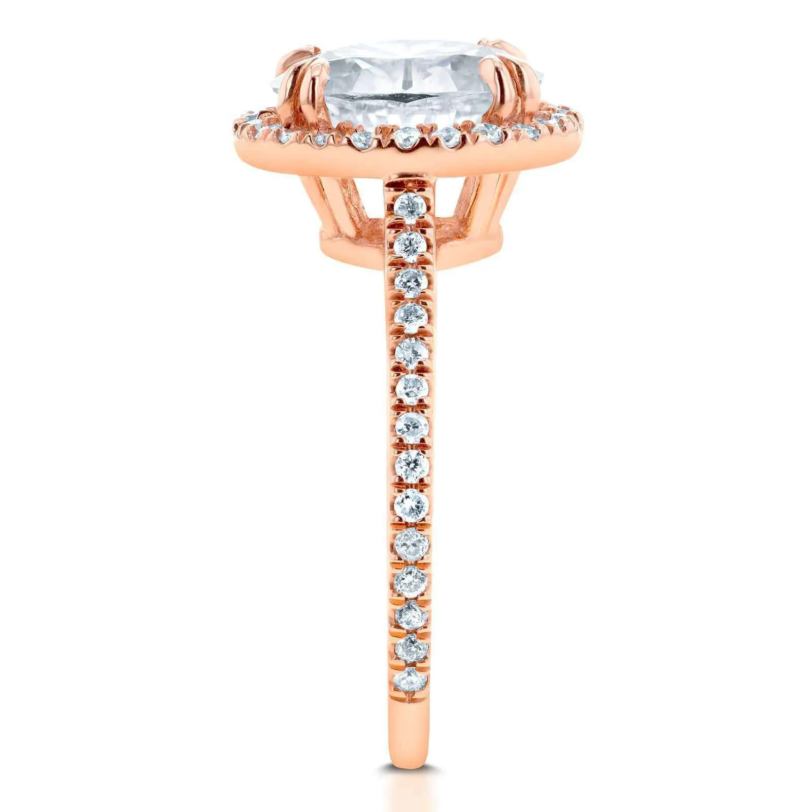 Forever One Oval Moissanite and Diamond Halo Engagement Ring 2 1/3 CTW 14k Rose Gold (DEF/VS, GH/I)