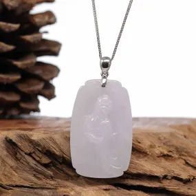 Genuine Burmese Lavender Jadeite Jade Guanyin Pendant Necklace