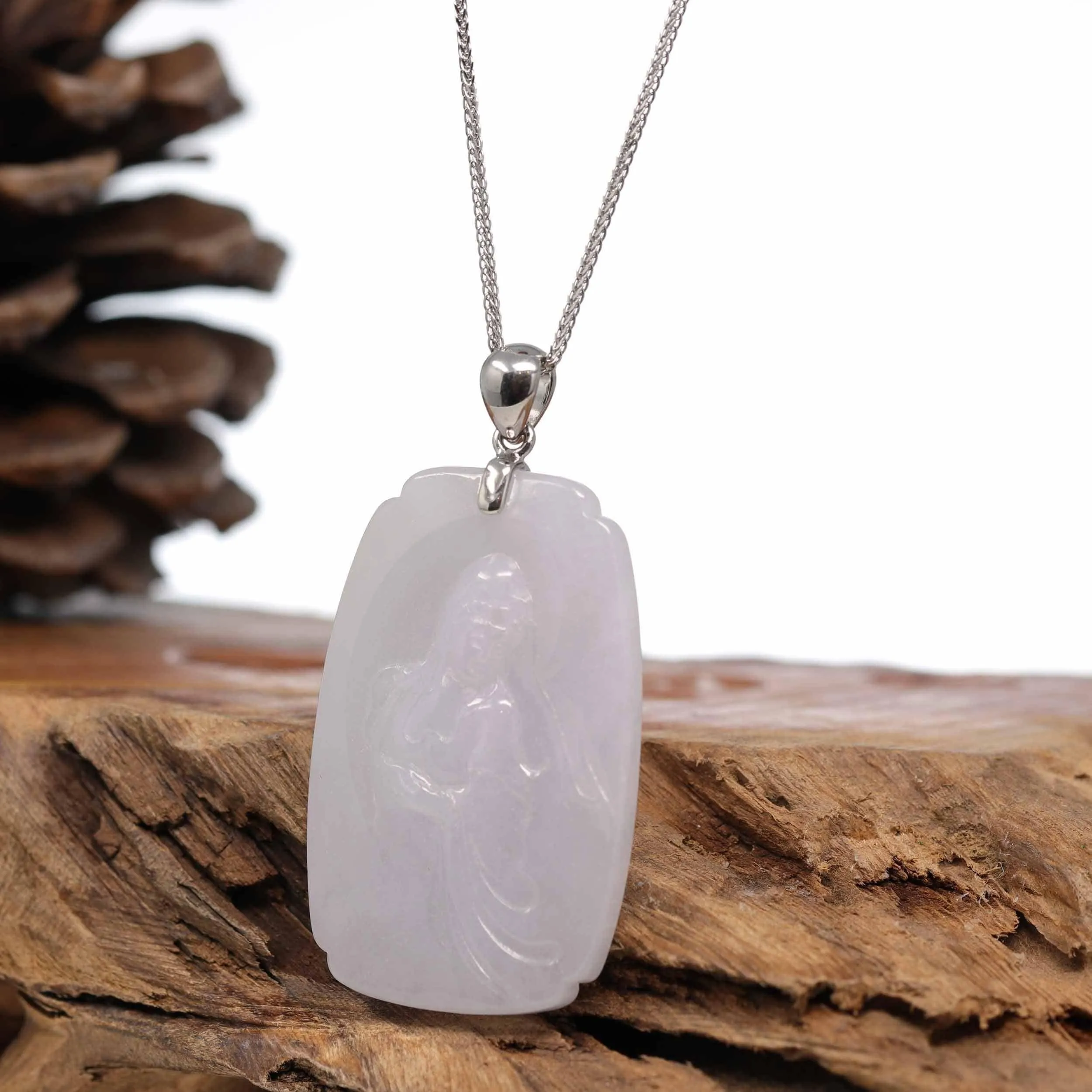 Genuine Burmese Lavender Jadeite Jade Guanyin Pendant Necklace