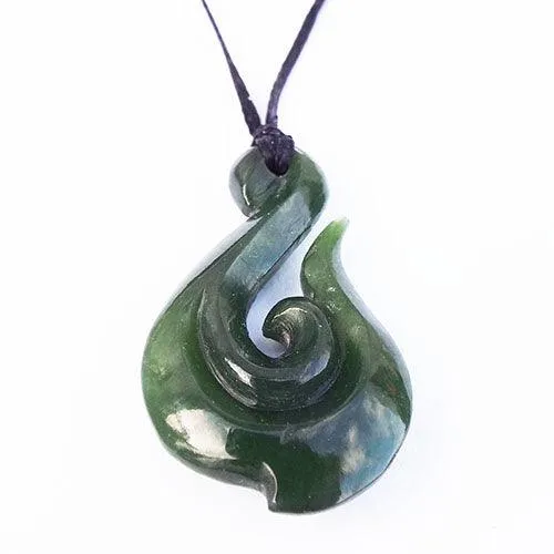 Genuine NZ Greenstone Hook with Koru Necklace