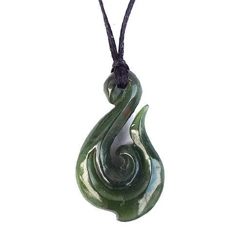 Genuine NZ Greenstone Hook with Koru Necklace