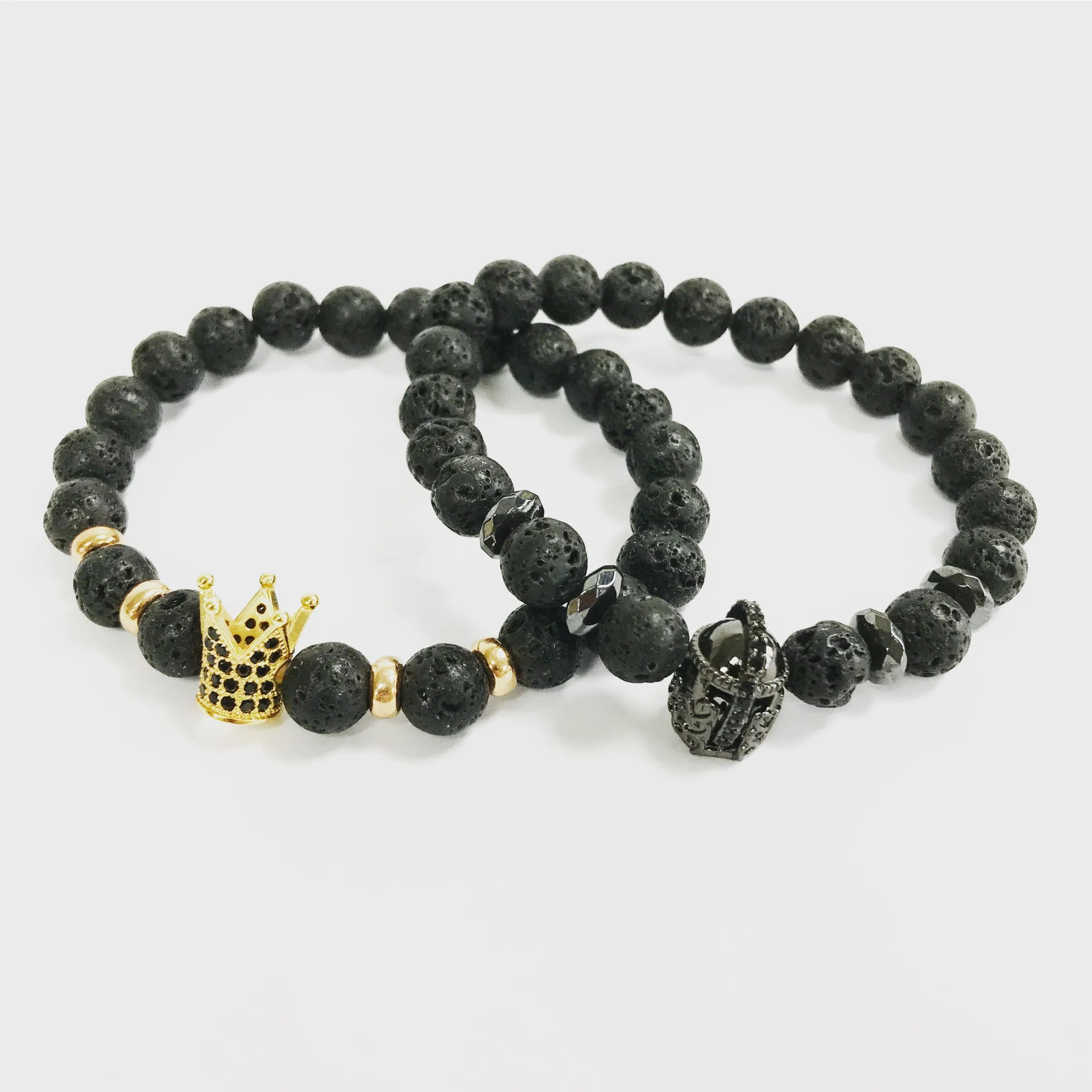 Gold Crown / Lava Stone Gemstone Bracelet - Boho Jewelry for Men and Women | Unique & Stylish