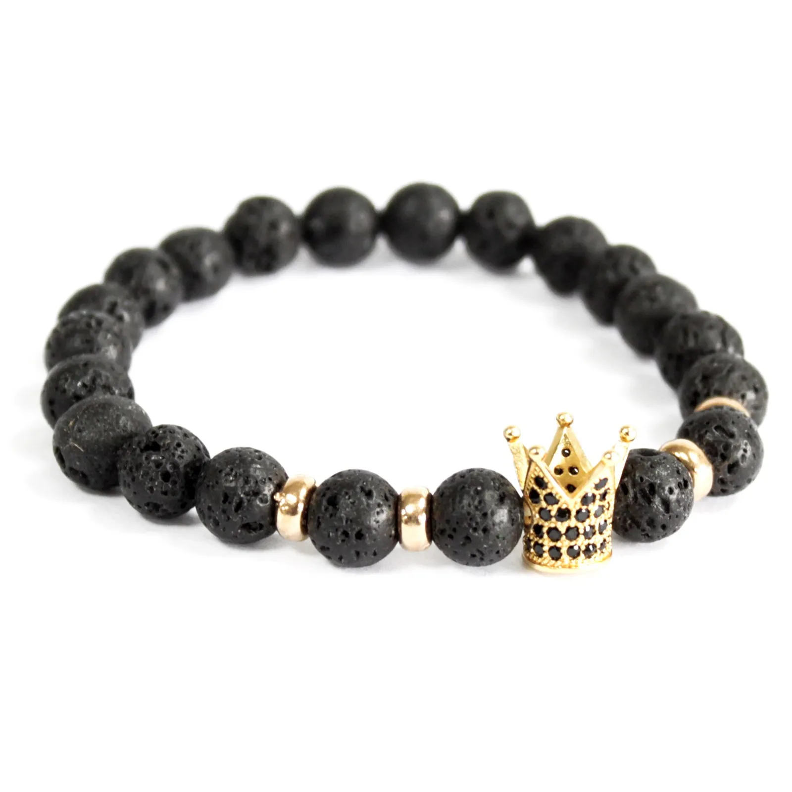 Gold Crown / Lava Stone Gemstone Bracelet - Boho Jewelry for Men and Women | Unique & Stylish