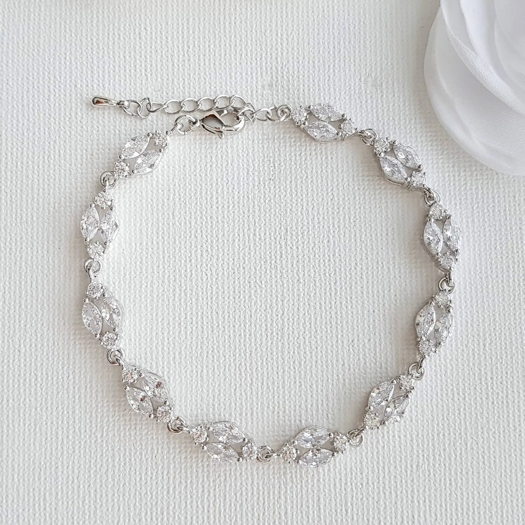 Gold Crystal Wedding Bracelet in Marquis Tennis Bracelet Style-Hayley