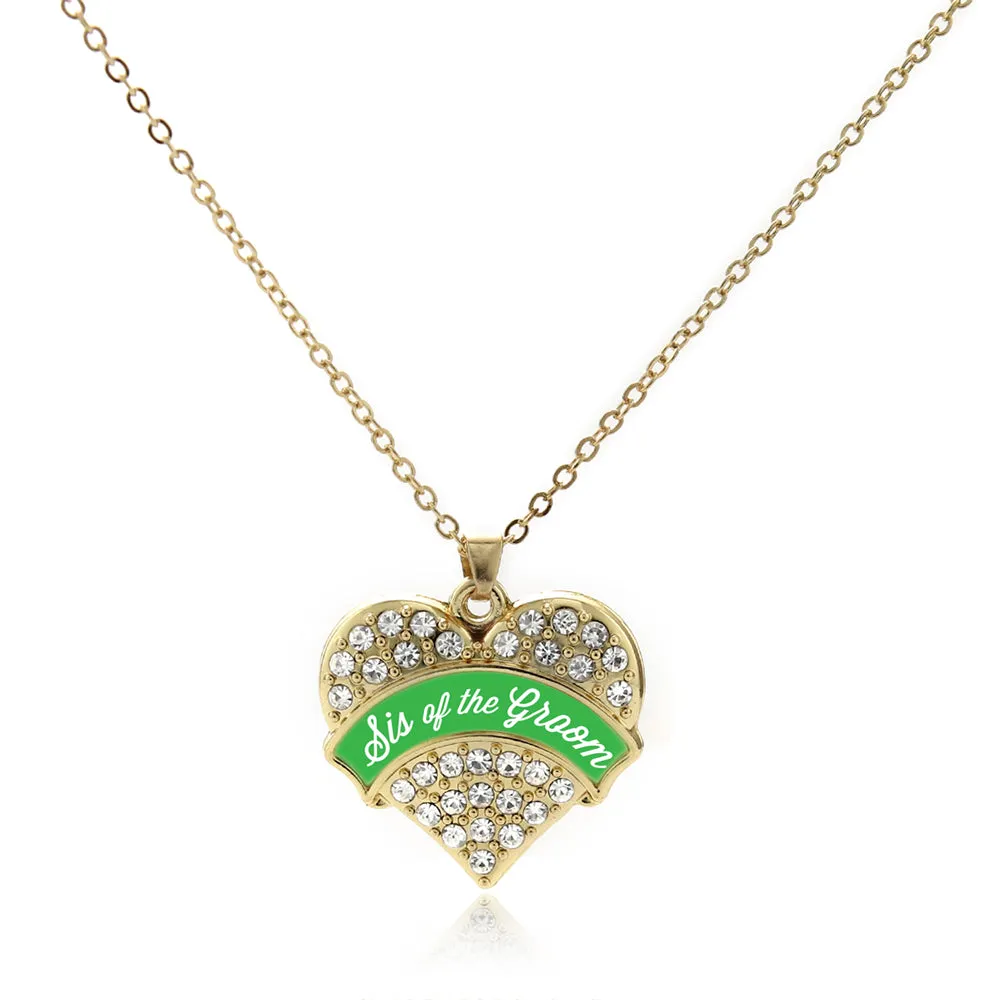 Gold Emerald Green Sis of the Groom Pave Heart Charm Classic Necklace