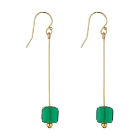 Gold Filled Majestic Green Crystal Cube Pin Earrings