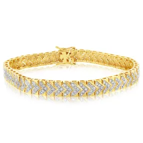 Gold Plated Silver 2 Carats Diamond Bracelet 19cm