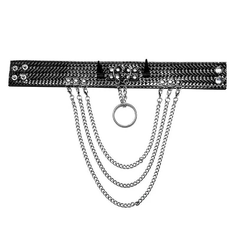 Gothic Leather Choker Punk Rock Rivets Metal Chain Necklace Choker