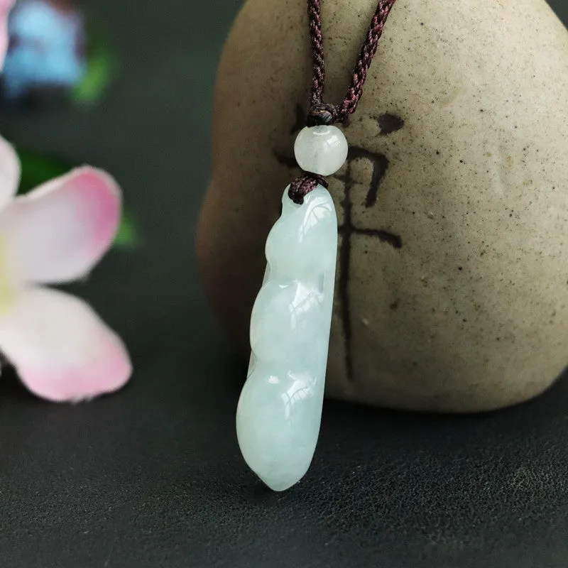 Grade A Natural Jade Fortune's Favor Kidney Bean Sterling Silver Pendant