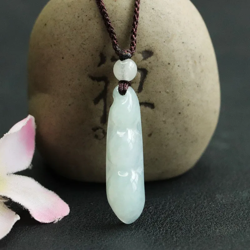 Grade A Natural Jade Fortune's Favor Kidney Bean Sterling Silver Pendant