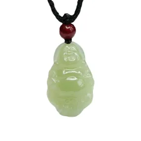 Green Buddha Necklace with Natural Hotan Jade from Lake - Sterling Silver Jewelry