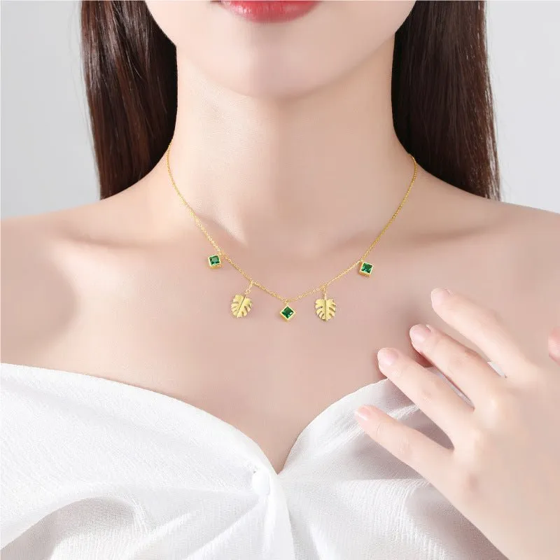 Green Emerald Necklace-Gold Vermeil