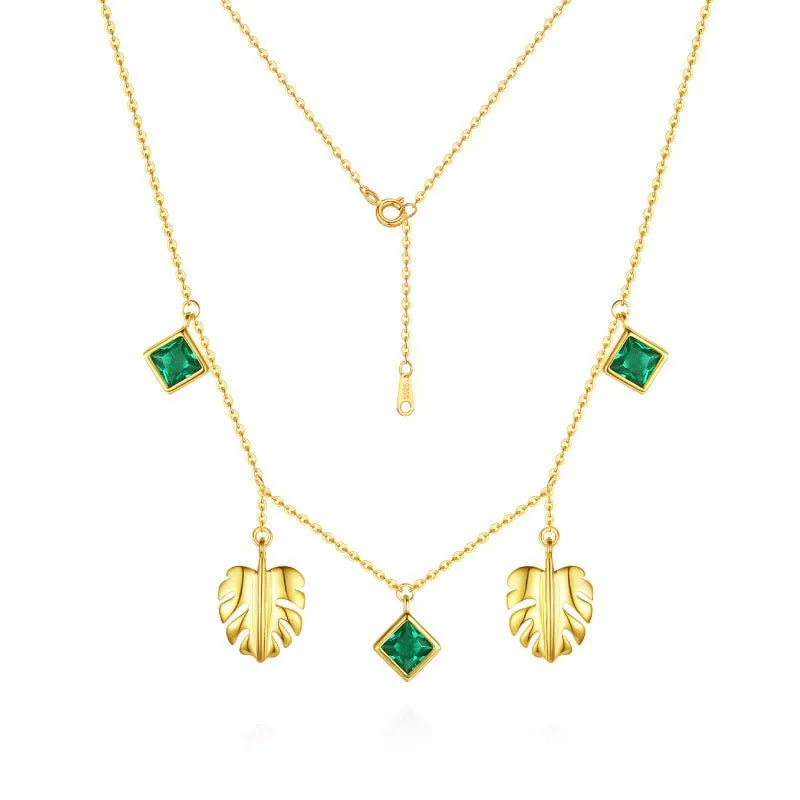 Green Emerald Necklace-Gold Vermeil