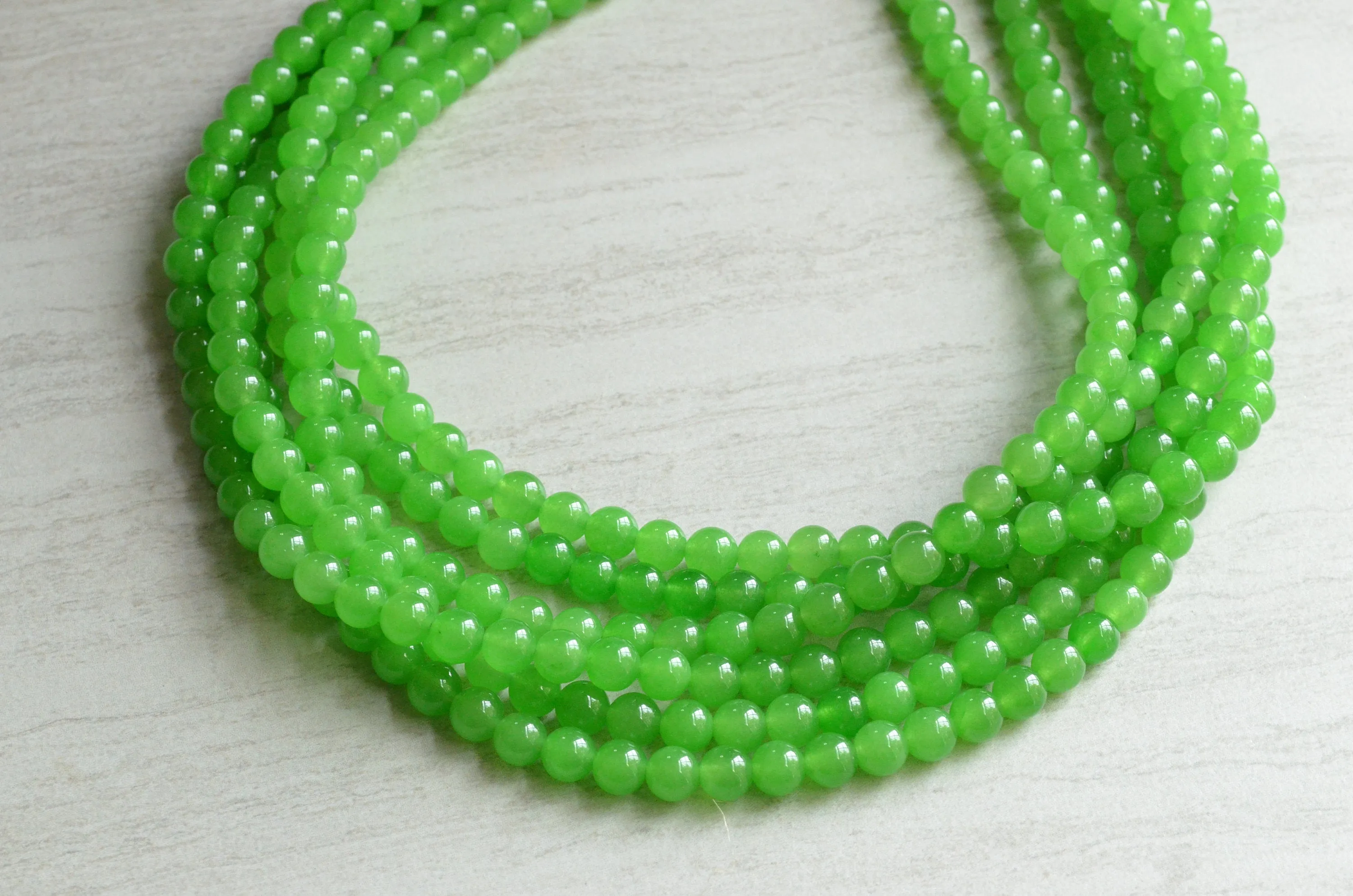 Green Jade Beaded Chunky Multi Strand Statement Necklace - Michelle