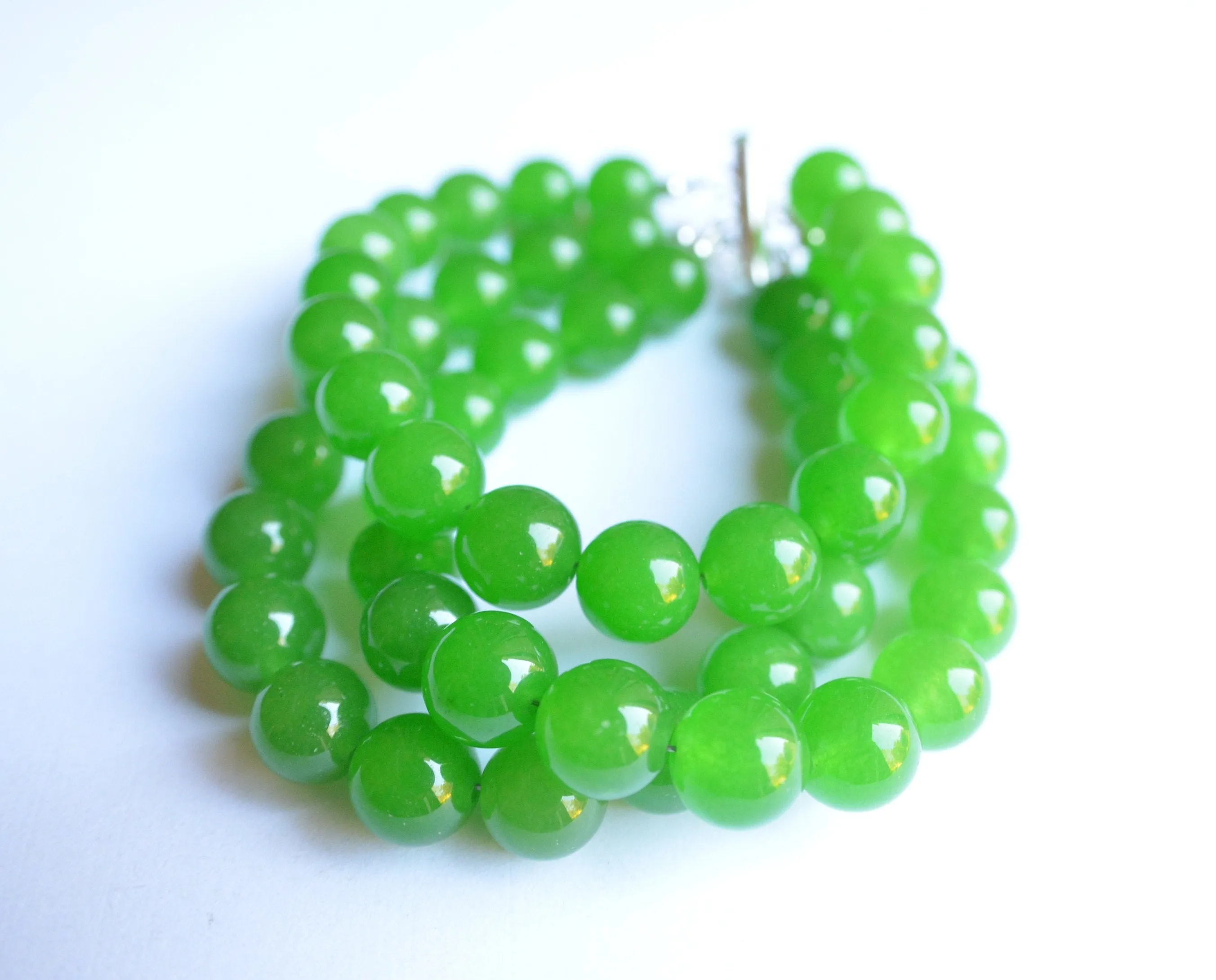 Green Jade Beaded Chunky Multi Strand Statement Necklace - Michelle