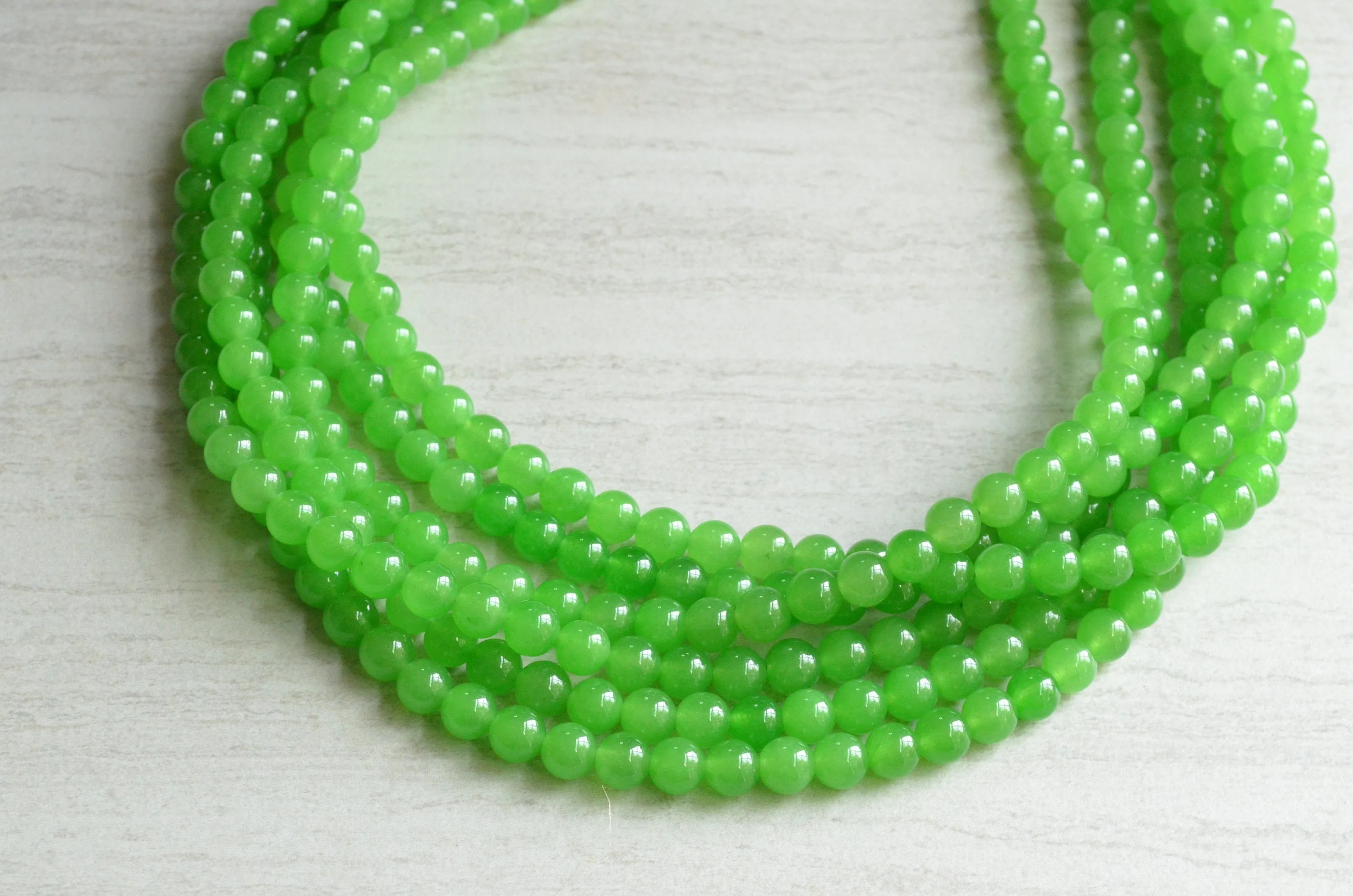 Green Jade Beaded Chunky Multi Strand Statement Necklace - Michelle