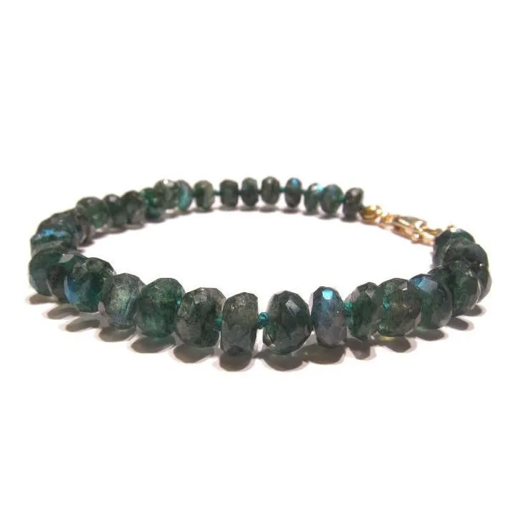 Green Labradorite Knotted Bracelet with Gold Filled Lobster Claw Clasp