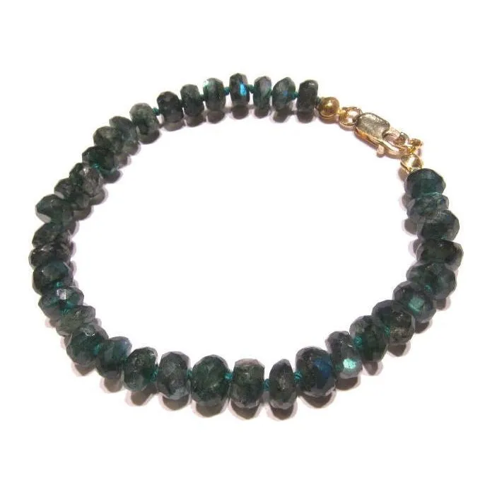 Green Labradorite Knotted Bracelet with Gold Filled Lobster Claw Clasp