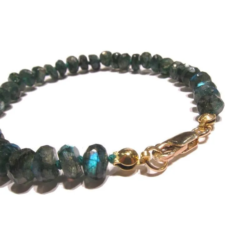 Green Labradorite Knotted Bracelet with Gold Filled Lobster Claw Clasp