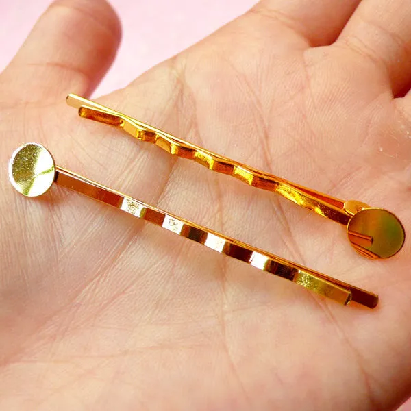 Hair Pin Blanks / Hair Clip Barrette Blank / Hairclip Blanks / Blank Hairpin with 8mm Pad (10 pcs / Gold) Hair Accessories Making F091