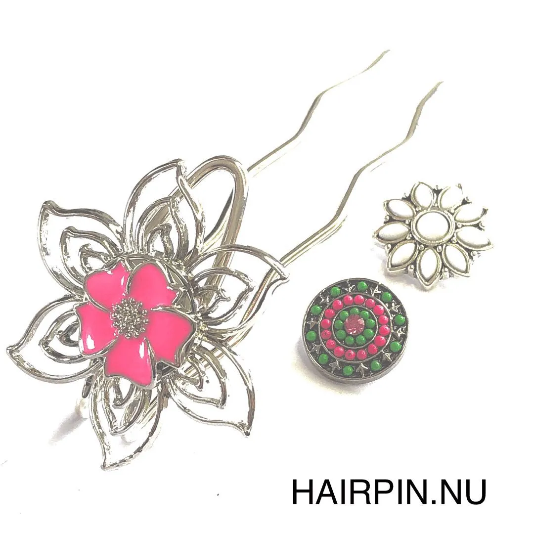 Hairpin Flower incl. 3 gratis buttons naar keuze